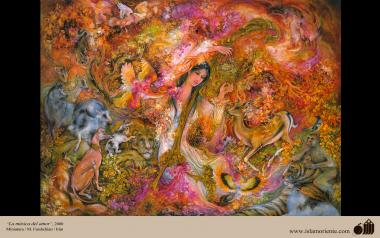 Arte islamica-Capolavoro di miniatura persiana-Maestro Mahmud Farshchian-Musica dell&#039;amore