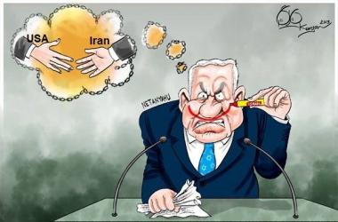イランに関する国連でのネタニヤフの赤線スピーチ（漫画）