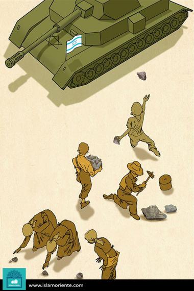 کارٹون - اسرائیلی فوج کا مقابلہ پتھر سے