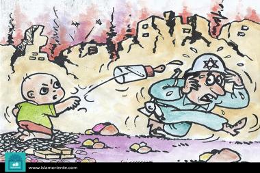 La lutte des enfants en Palestine (caricature)‎
