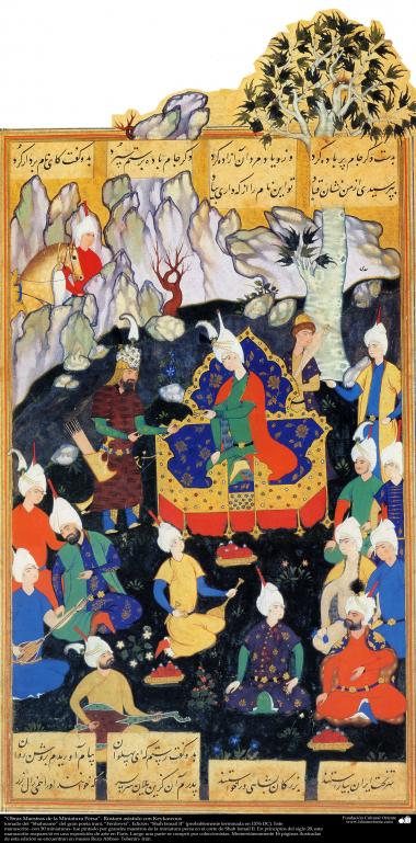 Persische Miniatur - "Rostam wird von Keykawous geholfen" - Islamische Kunst - Miniaturen verschiedener Editionen des "Shahnameh"´s von Ferdowsi - Miniaturen aus anderen Kollektionen des "Shahnameh"´s von Ferdowsi