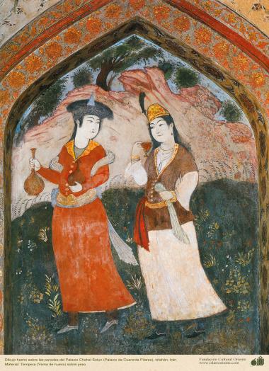 Miniatura,Dipinto sulla parete(Affresco)-&quot;Chehel Sotun(Palazzo di Chehel Sotun),Isfahan,Iran-6