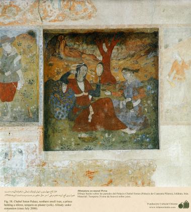 Miniature in persian mural of Chehel Sotoon (Palace of 40 pillars) in Isfahan - 55