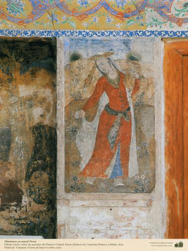 Miniature on persian mural of Chehel Sutun  (The Palace of 40 Pillars) in Isfahan - 34