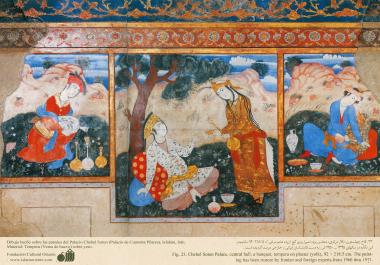 شہر اصفہان میں &quot;چہل ستون&quot; نام کی پرانی عمارت کی دیوار پر مینیاتور پینٹنگ (تصویرچہ)، ایران - ۸