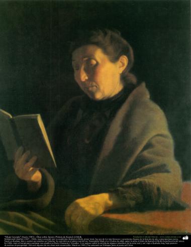 “Mujer leyendo” (hacia 1903) - Óleo sobre lienzo; Pintura de Kamal ol-Molk