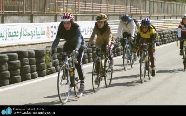 Iranian muslim women in bike comptetition