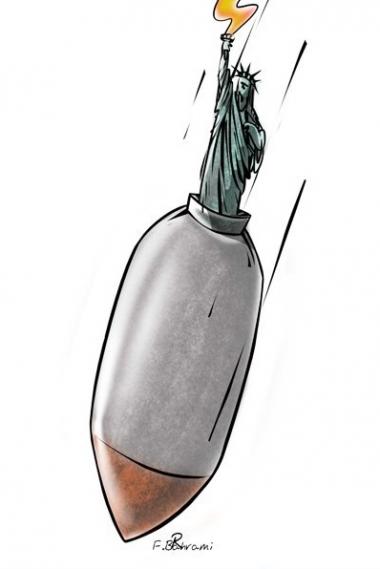 Caricatura - Novo teste da bomba nuclear pelos Estados Unidos