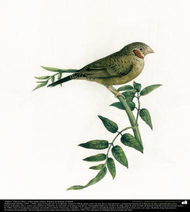 هنراسلامی - نقاشی - رنگ روغن روی بوم - اثر کمال الملک - &quot;پرنده روی شاخه&quot; (حدود 1902) - 15