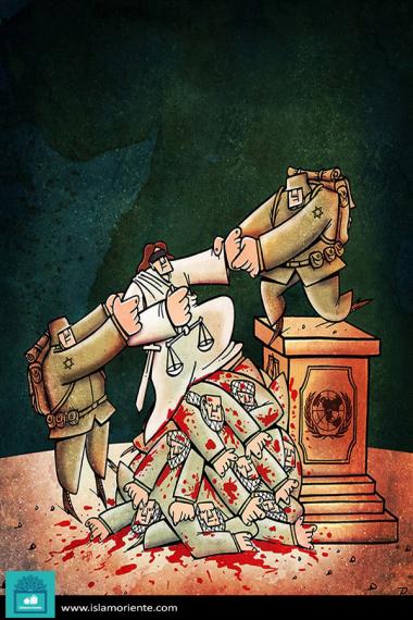 فلسطین، اسراییل، و آن عدالت (کاریکاتور)