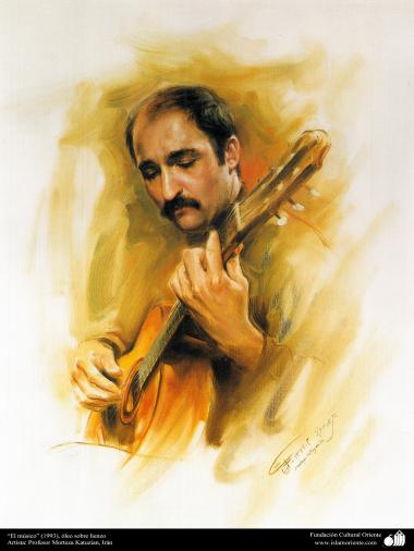 هنراسلامی - نقاشی - رنگ روغن روی بوم - اثر استاد مرتضی کاتوزیان - &quot;نوازنده&quot; - (1993)