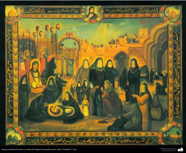 الفن الإسلامي - الرسم التقليدية، الرسم الجدارية - الرسم بالالوان المائية علی الجص - من وحي نمط مقهى (36)
