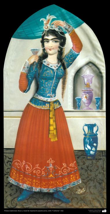 Исламское искусство - Традиционная живопись , настенная живопись , рисование акварелью на гипсе - Стиль кафе - Танцовщица - 6