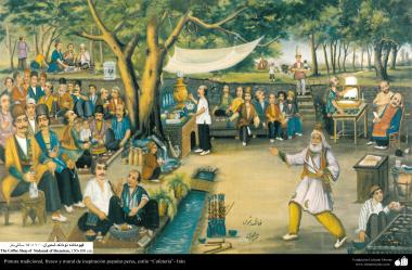 Pintura Tradicional - Afresco em mural, de inspiração popular persa, estilo cafeteria - 20