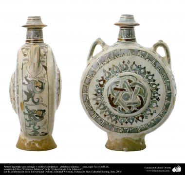 Cerâmica islâmica - Jarro decorado com esfinges e motivos simétricos, Irã dos séculos XII ou XIII d.C 