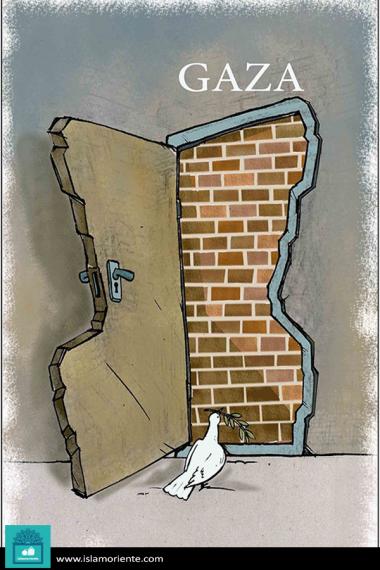 Closed door to peace (caricature)
