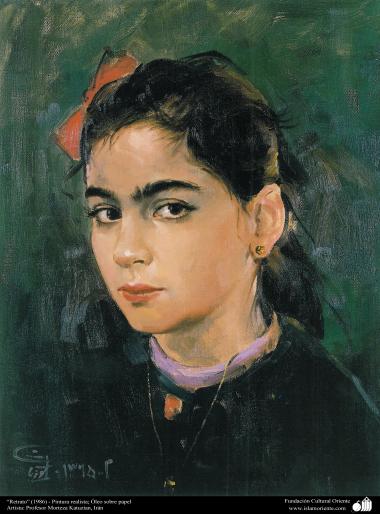 “Retrato” (1986) - Pintura realista; Óleo sobre papel - Artista: Professor Morteza Katuzian, Irã