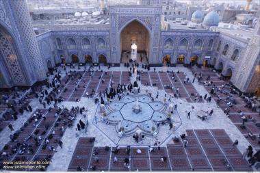 Courtyard at Imam Reza&#039;s Holy Shrine with a fountain water in the middle for ritual ablution