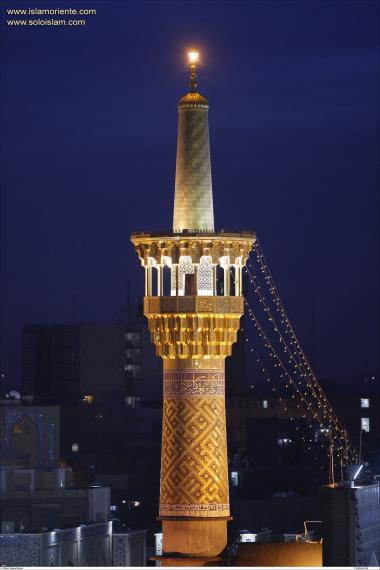 Nocturnal Sight of a Minaret at Imam Reza&#039;s Holy Shrine in the city of Mashhad