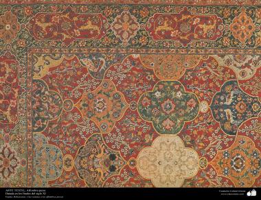 هنر اسلامی - صنایع دستی - هنر نساجی قالی -  بخشی از فرش -  اواخر قرن یازدهم