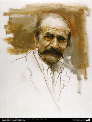 “Retrato del maestro Ali Rojsaz, pintor iraní (1901-1989), hecho en 1990 dC. Artista: Profesor Morteza Katuzian
